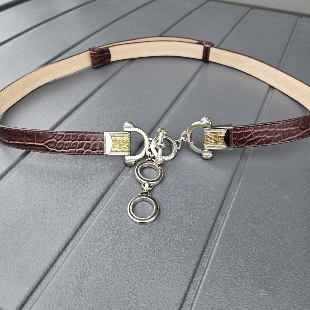 Lake Shore Drive Leather Belt Sz XL Equestrian Silver Tone